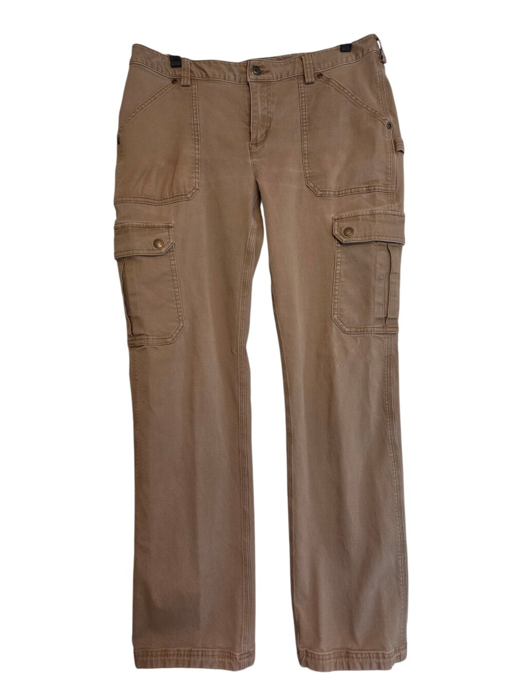 Duluth Trading Co Brown Cargo Pants Curvesetter Waist Utility Rugged Size 12